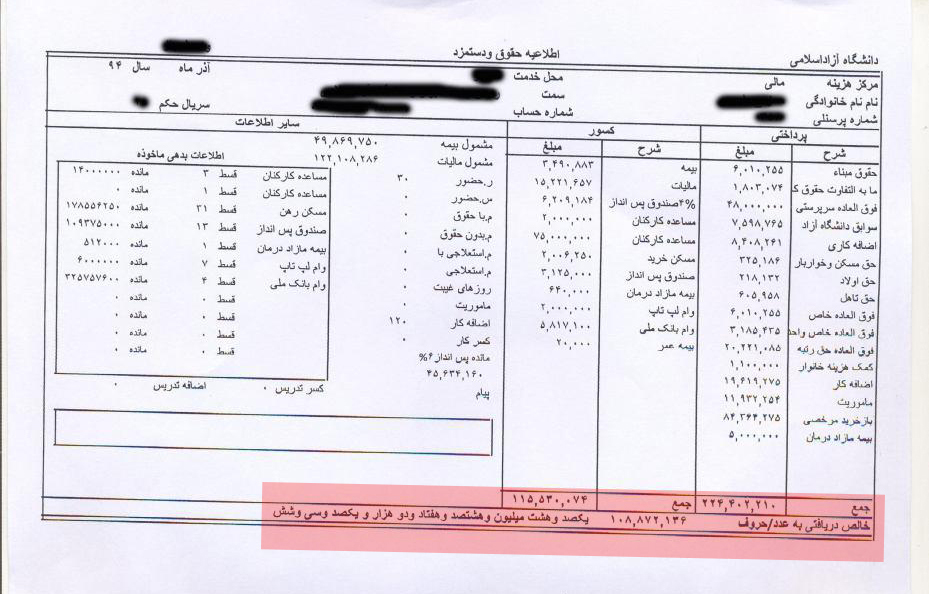 رقمهای نجومی در فیش یک مدیر دانشگاه آزاد/واکنش نامناسب دستگاههای نظارتی استان رقمهای نجومی در فیش یک مدیر دانشگاه آزاد/واکنش نامناسب دستگاههای نظارتی استان