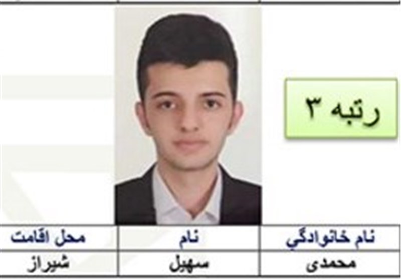 اعلام برترین‌های کنکور 95/یک دانش آموز شیرازی جزء نفرات برتر گروه علوم تجربی