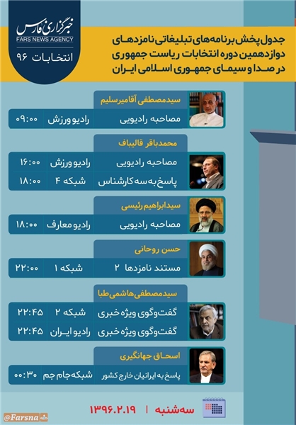 برنامه‌های امروز نامزدهای ریاست جمهوری در صداوسیما