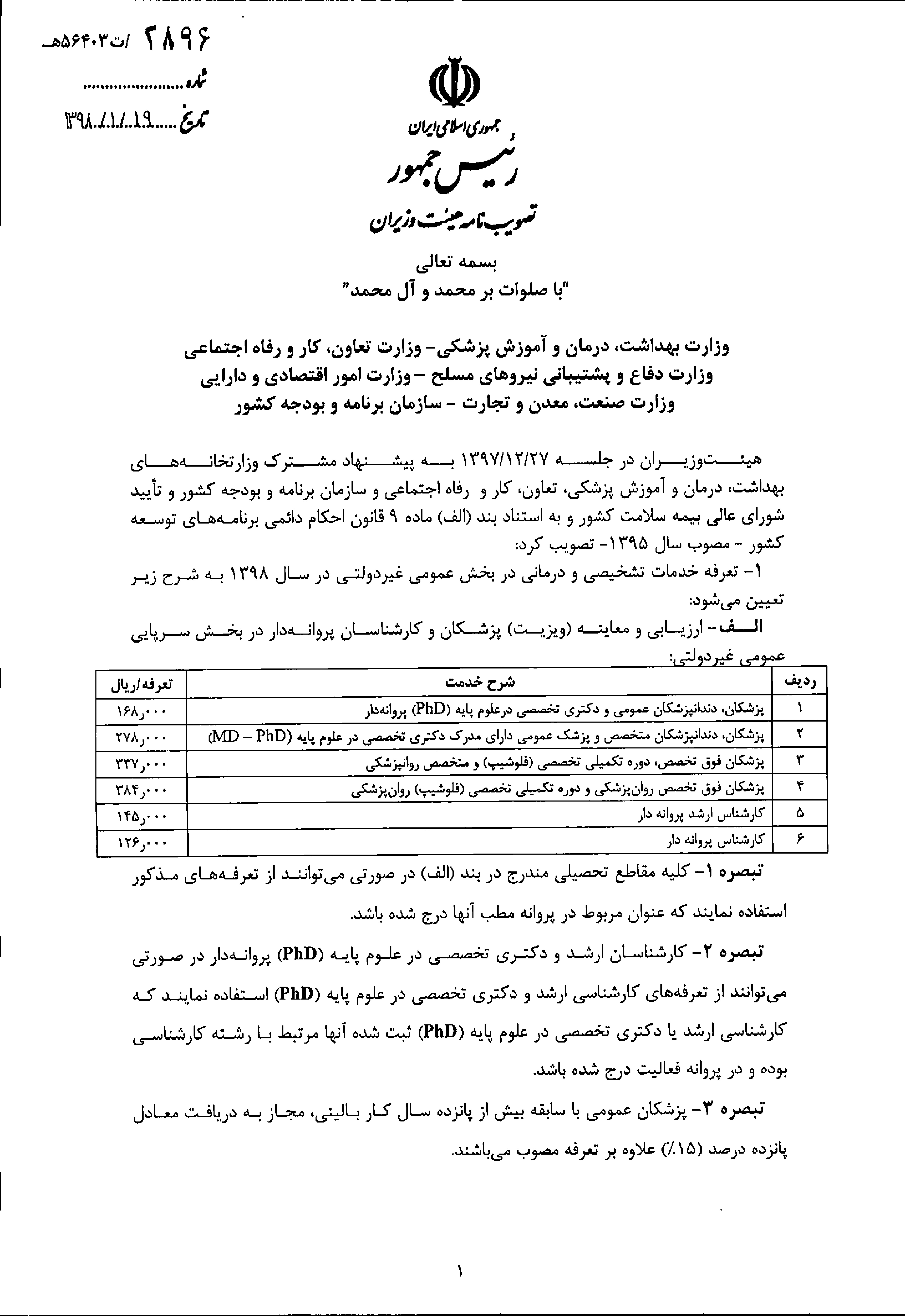 ابلاغ تعرفه های خدمات درمانی تمامی مراکز پزشکی ابلاغ تعرفه های خدمات درمانی تمامی مراکز پزشکی