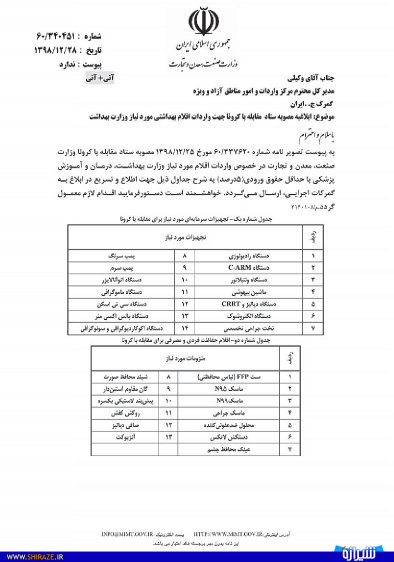 واردات ۲۷ قلم کالای پزشکی برای مقابله با کرونا