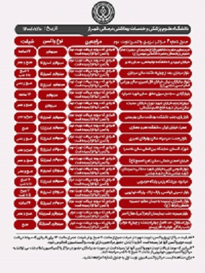برنامه کاری مراکز واکسیناسیون علیه کروناویروس در شیراز «روز شنبه ۱۰ مهر ۱۴۰۰» برنامه کاری مراکز واکسیناسیون علیه کروناویروس در شیراز «روز شنبه ۱۰ مهر ۱۴۰۰»