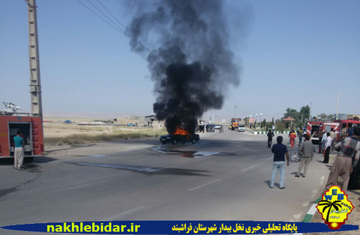 آتش سوزی خودرو 405 بر اثر نشت گاز LPG در فراشبند 